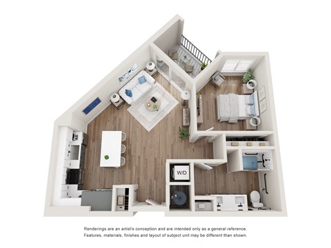 Floor plan for a one bedroom one bathroom apartment at Tanager Echo